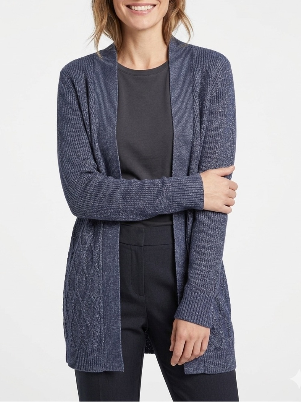 NWT White House Black Market Cozy Cable Coverup Cardigan XL Officer Blue Wool